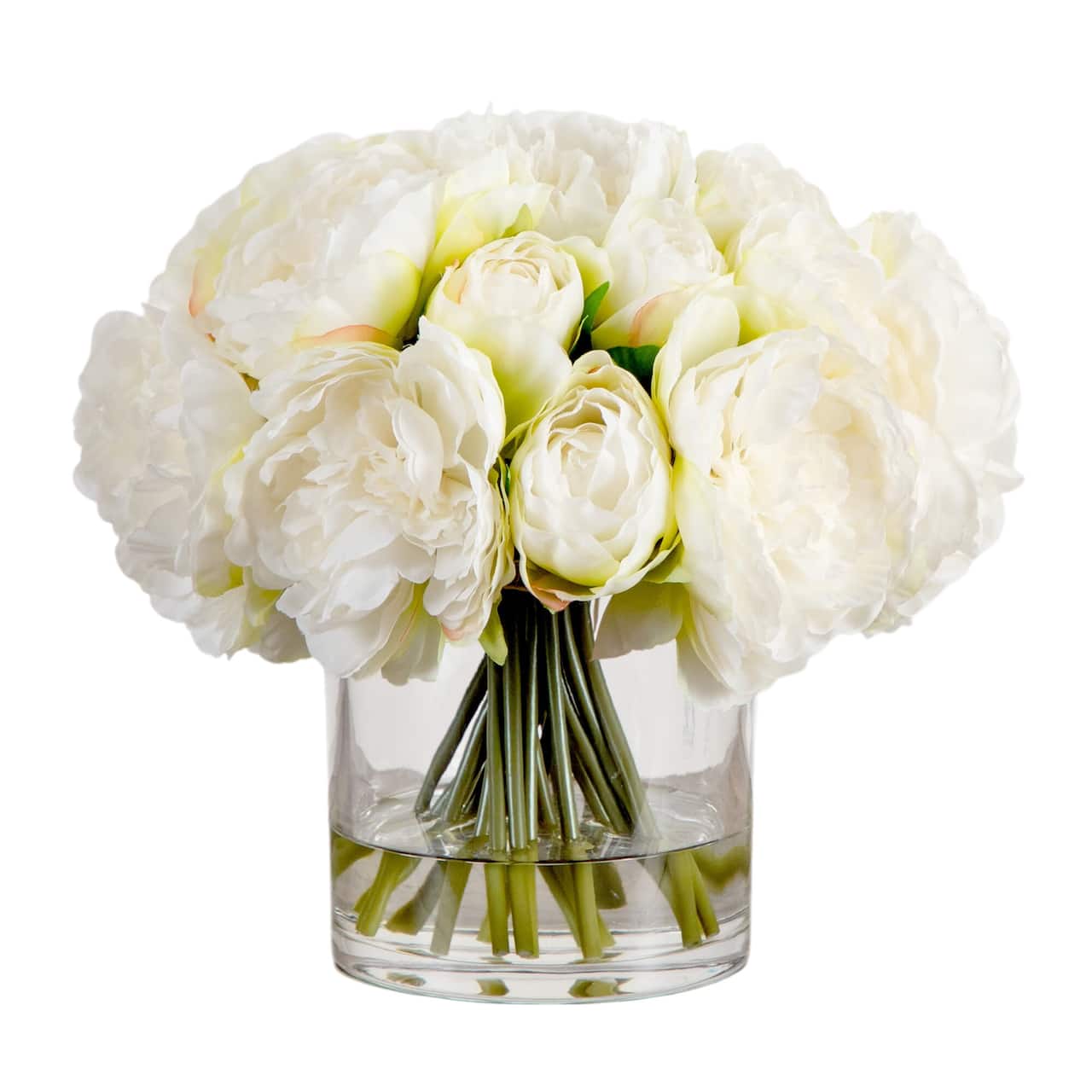 Wedding Collection 11in. Artificial Peony Arrangement in Glass Vase